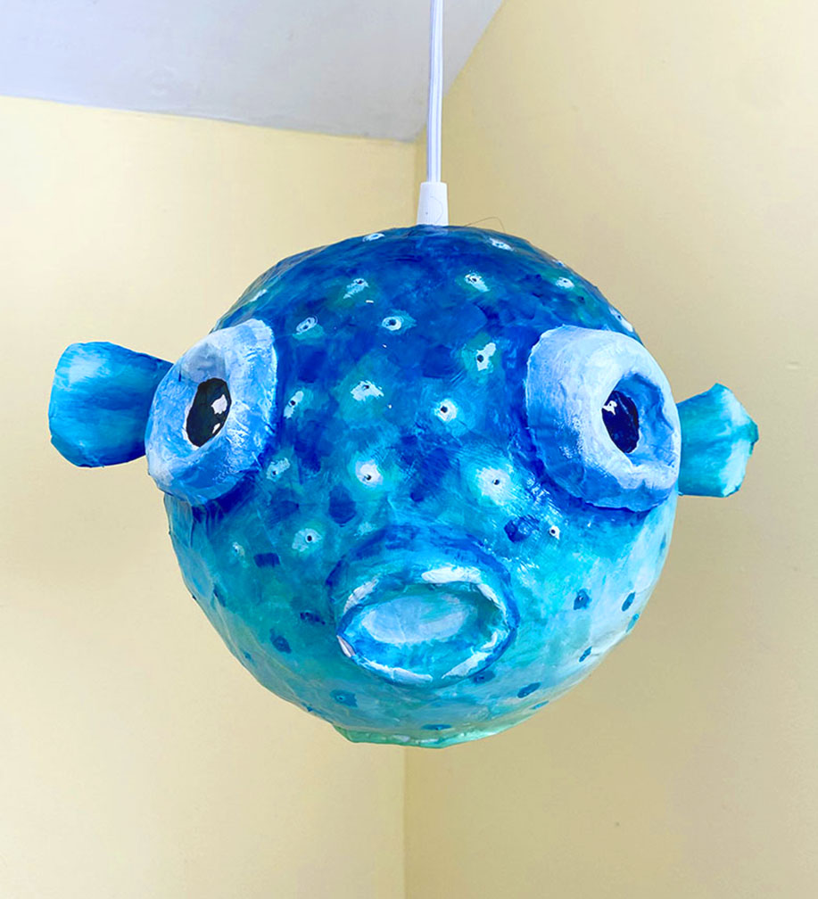 Papier Mache Pendant Lamp Puffer fish